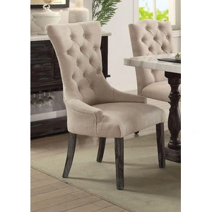 ACME Gerardo Fabric Dining Arm Chair, Beige & Weathered Espresso (Set of 2)