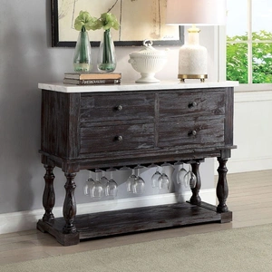 ACME Gerardo Marble/Wood Server w/4 Drawers, White/Weathered Espresso