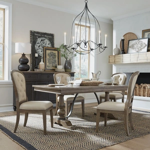 Liberty Furniture Americana Farmhouse Wood Extendable Trestle Dining Set | SohoMod, Dusty Taupe