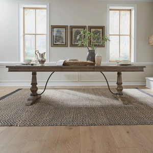 Liberty Furniture Americana Farmhouse Rectangular Wood Extendable Trestle Dining Table, Dusty Taupe
