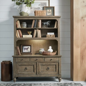 Liberty Furniture Americana Farmhouse Wood 5-Drawer Credenza & Hutch, Dusty Taupe