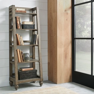Liberty Furniture Americana Farmhouse Wood Leaning Pier Bookcase, Dusty Taupe