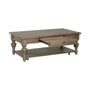 Liberty Furniture Americana Farmhouse Rectangular Wood 1-Drawer Cocktail Table w/Casters, Dusty Taupe