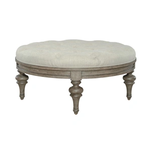 Liberty Furniture Americana Farmhouse Round Polyester/Wood Cocktail Ottoman, Dusty Taupe