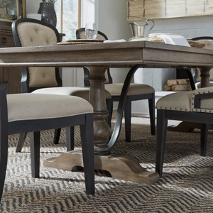 Liberty Furniture Americana Farmhouse Wood Extendable Trestle Dining Set | SohoMod, Dusty Taupe