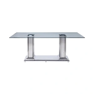 ACME Cyrene Glass/Metal Rectangular Dining Table, Clear/Stainless Steel