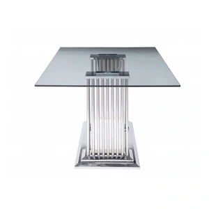 ACME Cyrene Glass/Metal Rectangular Dining Table, Clear/Stainless Steel