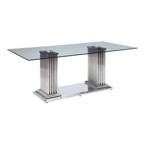 ACME Cyrene Glass/Metal Rectangular Dining Table, Clear/Stainless Steel