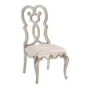 ACME Esteban Velvet/Wood Dining Side Chair, Ivory/Antique Champagne (Set of 2)