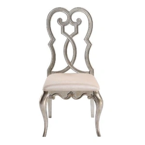 ACME Esteban Velvet/Wood Dining Side Chair, Ivory/Antique Champagne (Set of 2)