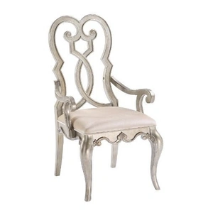 ACME Esteban Velvet/Wood Dining Arm Chair, Ivory/Antique Champagne (Set of 2)