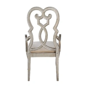 ACME Esteban Velvet/Wood Dining Arm Chair, Ivory/Antique Champagne (Set of 2)