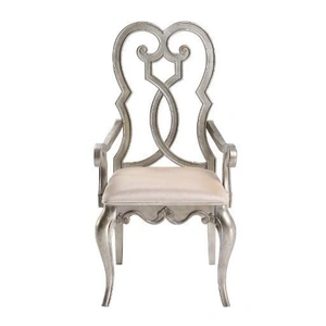 ACME Esteban Velvet/Wood Dining Arm Chair, Ivory/Antique Champagne (Set of 2)