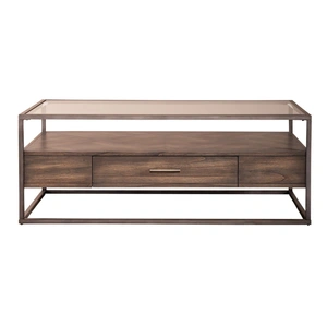 Liberty Furniture Jamestown Rectangular Glass/Metal/Wood 1-Drawer Cocktail Table, Tobacco