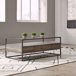 Liberty Furniture Jamestown Rectangular Glass/Metal/Wood 1-Drawer Cocktail Table, Tobacco