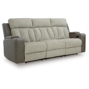 Ashley Furniture WhipLash Faux Leather Power Reclining Sofa w/Adjustable Headrests, Sisal