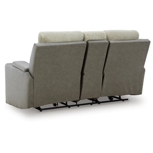 Ashley Furniture WhipLash Faux Leather Power Reclining Loveseat w/Console & Adjustable Headrests, Sisal