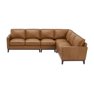 Beverly Hills Furniture Harper Leather/Split L-Shape Corner Sectional Sofa, Saddle