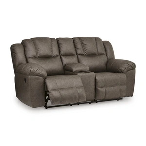 Ashley Furniture Lowilla Double Reclining Loveseat | Driftwood with Console, Driftwood