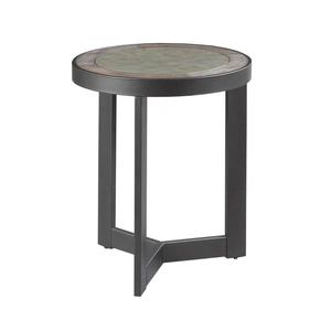 Hammary Graystone Wood Veneer/Metal Round End Table, Rustic Dark Oak/Wrought Iron Metal