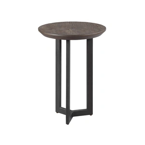 Hammary Graystone Wood Veneer/Metal Round Chairside Table, Rustic Dark Oak/Wrought Iron Metal