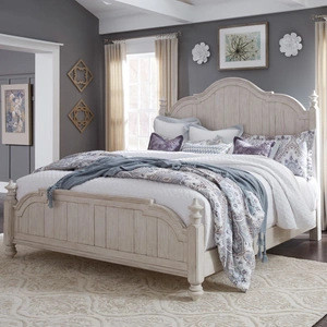 Liberty Furniture Farmhouse Reimagined Wood Poster Bedroom Set, Antique White/Chestnut
