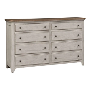 Liberty Furniture Farmhouse Reimagined Wood 8-Drawer Double Dresser, Antique White/Chestnut