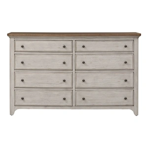 Liberty Furniture Farmhouse Reimagined Wood 8-Drawer Double Dresser, Antique White/Chestnut