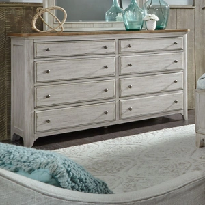 Liberty Furniture Farmhouse Reimagined Wood 8-Drawer Double Dresser, Antique White/Chestnut
