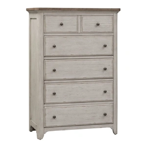 Liberty Furniture Farmhouse Reimagined Wood 5-Drawer Chest, Antique White/Chestnut