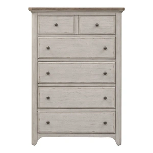 Liberty Furniture Farmhouse Reimagined Wood 5-Drawer Chest, Antique White/Chestnut