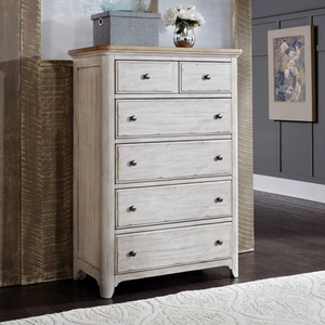 Liberty Furniture Farmhouse Reimagined Wood 5-Drawer Chest, Antique White/Chestnut