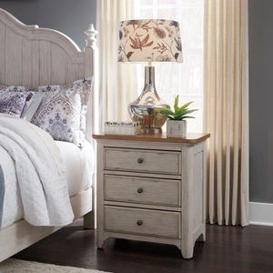 Liberty Furniture Farmhouse Reimagined Wood Poster Bedroom Set, Antique White/Chestnut
