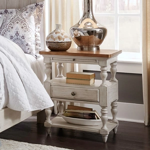 Liberty Furniture Farmhouse Reimagined Wood 1-Drawer Night Stand, Antique White/Chestnut