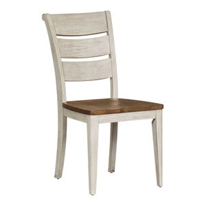 Liberty Furniture Farmhouse Reimagined Wood Ladder Back Side Chair, Antique White/Chestnut (Set of 2)