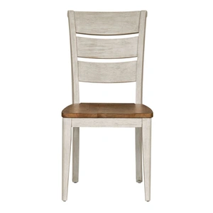 Liberty Furniture Farmhouse Reimagined Wood Ladder Back Side Chair, Antique White/Chestnut (Set of 2)