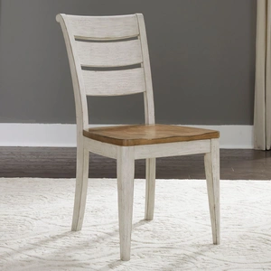 Liberty Furniture Farmhouse Reimagined Wood Ladder Back Side Chair, Antique White/Chestnut (Set of 2)