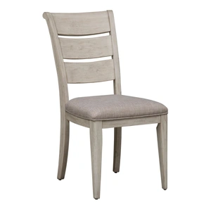 Liberty Furniture Farmhouse Reimagined Linen/Wood Ladder Back Side Chair, Antique White/Chestnut (Set of 2)
