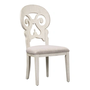 Liberty Furniture Farmhouse Reimagined Linen/Wood Splat Back Side Chair, Antique White/Chestnut (Set of 2)