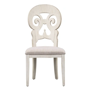 Liberty Furniture Farmhouse Reimagined Linen/Wood Splat Back Side Chair, Antique White/Chestnut (Set of 2)