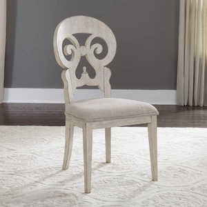 Liberty Furniture Farmhouse Reimagined Linen/Wood Splat Back Side Chair, Antique White/Chestnut (Set of 2)
