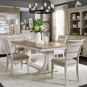 Liberty Furniture Farmhouse Reimagined Extendable Wood Dining Set – Rustic, Antique White/Chestnut