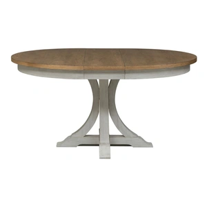 Liberty Furniture Farmhouse Reimagined Round Wood Extendable Dining Table, Antique White/Chestnut