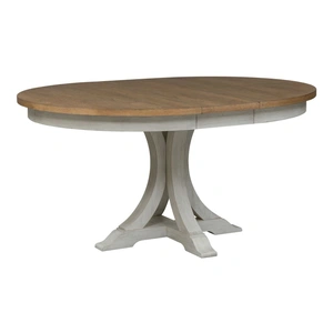Liberty Furniture Farmhouse Reimagined Round Wood Extendable Dining Table, Antique White/Chestnut