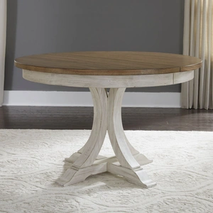 Liberty Furniture Farmhouse Round Wood Extendable Dining Set – Rustic, Antique White/Chestnut