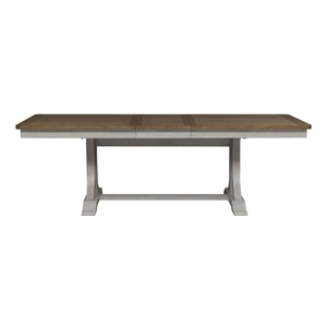 Liberty Furniture Farmhouse Reimagined Rectangular Wood Extendable Trestle Dining Table, Antique White/Chestnut