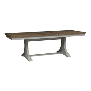Liberty Furniture Farmhouse Reimagined Rectangular Wood Extendable Trestle Dining Table, Antique White/Chestnut