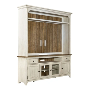 Liberty Furniture Farmhouse Reimagined Wood 2-Drawer 4-Door Entertainment Center, Antique White/Chestnut