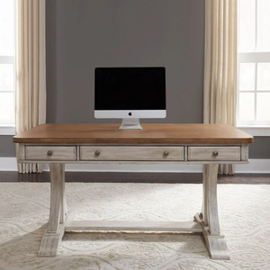 Liberty Furniture Farmhouse Reimagined Rectangular Wood 3-Drawer Writing Desk, Antique White/Chestnut