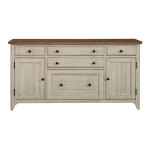 Liberty Furniture Farmhouse Reimagined Wood 5-Drawer 2-Door Credenza, Antique White/Chestnut